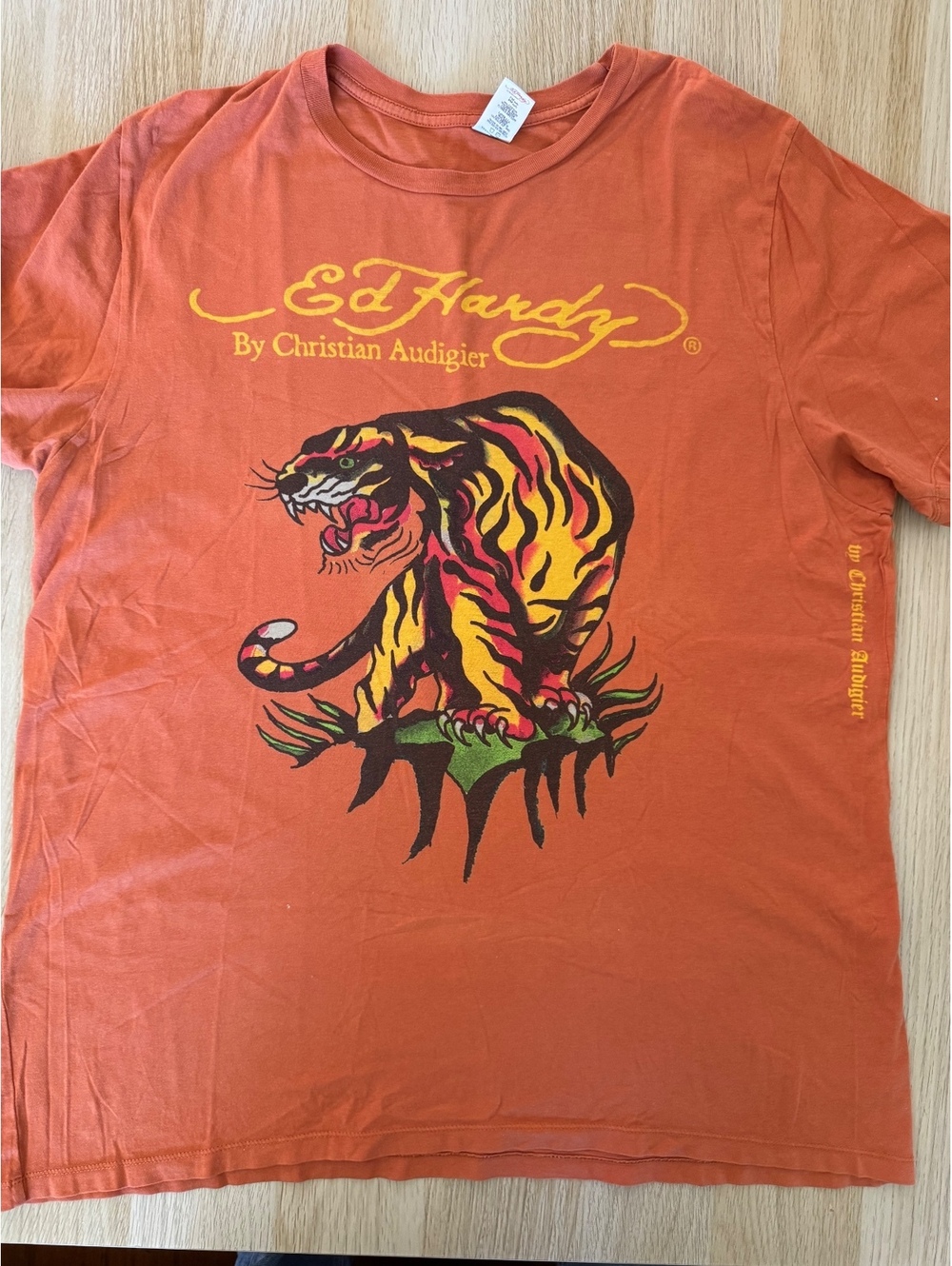 Vintage Authentic Ed Hardy Christian Audigier Tiger Graphic T-Shirt Rust XXL